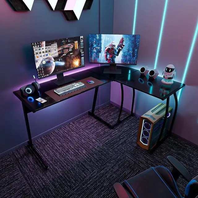 Alt view image 4 of 7 - Super Deal L-Shaped Corner Desk Computer Gaming Desk - 58 Inch Modern Home PC Table Office Writing Workstation, Black
