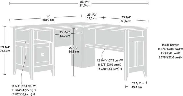 Alt view image 3 of 6 - Sauder August Hill L-Shaped Corner Desk with Storage Drawer and Open Shelf for Home Office, in Dover Oak