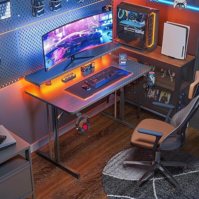 Bestier 61.3 Inch Gaming Desk, 4 Tier Shelf Computer Desk with LED