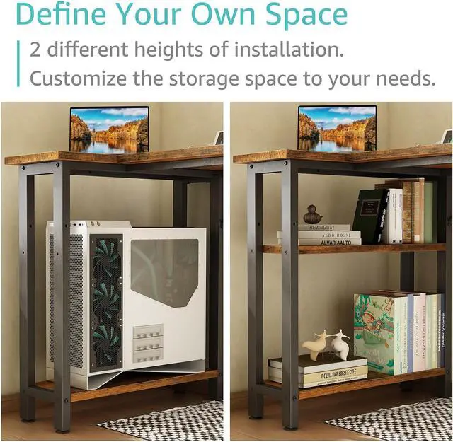 Alt view image 7 of 7 - Lufeiya Small L Shaped Desk with Power Outlet Shelves, 40 Inch Corner Desk for Small Space Home Office, L-Shaped Computer Desk PC Desks with Charging Station, Rustic Brown