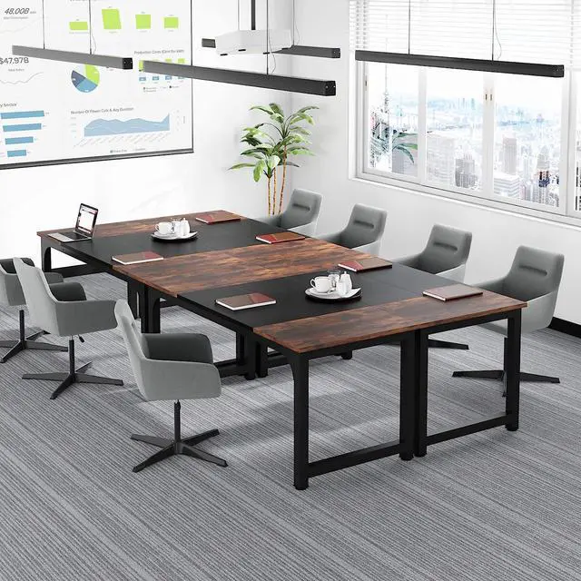 Alt view image 5 of 7 - Tribesigns 63 Executive Desk, Large Office Computer Desk with Thicken Frame, Modern Simple Workstation Business Furniture for Home Office, Rustic Brown/Black