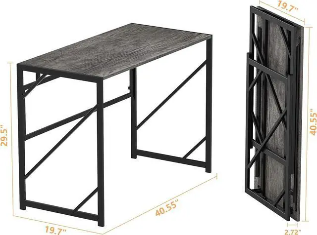 Alt view image 3 of 7 - Elephance Folding Desk Writing Computer Desk for Home Office, No-Assembly Study Office Desk Foldable Table for Small Spaces