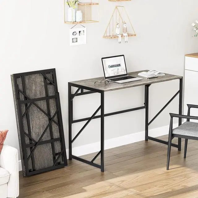 Alt view image 2 of 7 - Elephance Folding Desk Writing Computer Desk for Home Office, No-Assembly Study Office Desk Foldable Table for Small Spaces