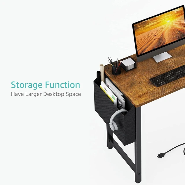 Alt view image 5 of 7 - Lufeiya 40 inch Computer Desk with Power Outlet, 39 inch Teen Study Table Home Office Work Writing Desk with Charging Station Outlets Built in, Rustic Brown