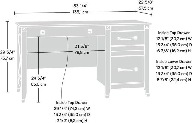 Alt view image 3 of 7 - Sauder Carson Forge Vintage Rustic Computer Desk for Home Office with Drawers, in Coffee Oak