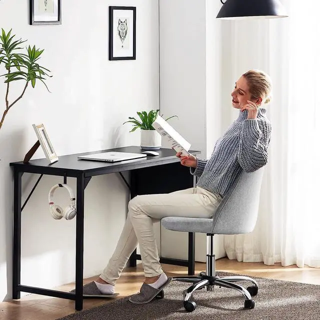 Alt view image 2 of 7 - Office Chair Cute Desk Chair, Modern Fabric Home Office Desk Chairs with Wheels, Mid-Back Armless Vanity Swivel Task Chair for Small Space, Living Room, Make-up, Studying, Welcome to consult