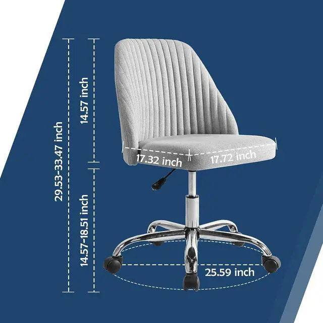 Alt view image 3 of 7 - Office Chair Cute Desk Chair, Modern Fabric Home Office Desk Chairs with Wheels, Mid-Back Armless Vanity Swivel Task Chair for Small Space, Living Room, Make-up, Studying, Welcome to consult