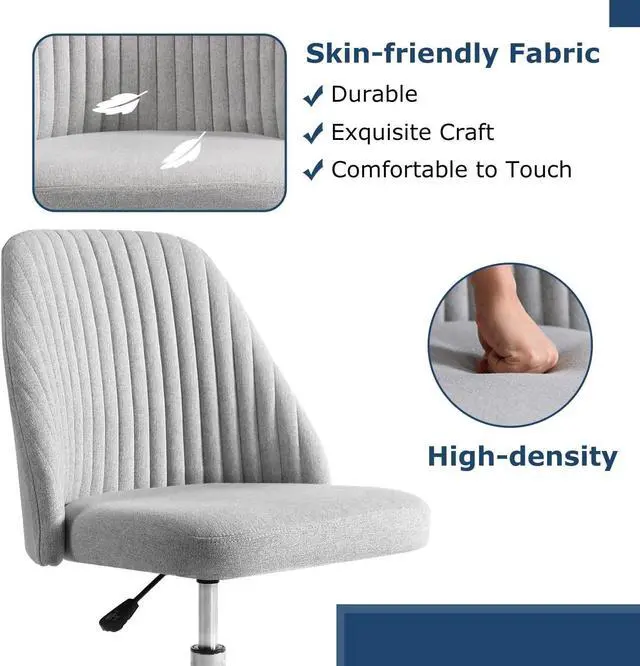 Alt view image 4 of 7 - Office Chair Cute Desk Chair, Modern Fabric Home Office Desk Chairs with Wheels, Mid-Back Armless Vanity Swivel Task Chair for Small Space, Living Room, Make-up, Studying, Welcome to consult