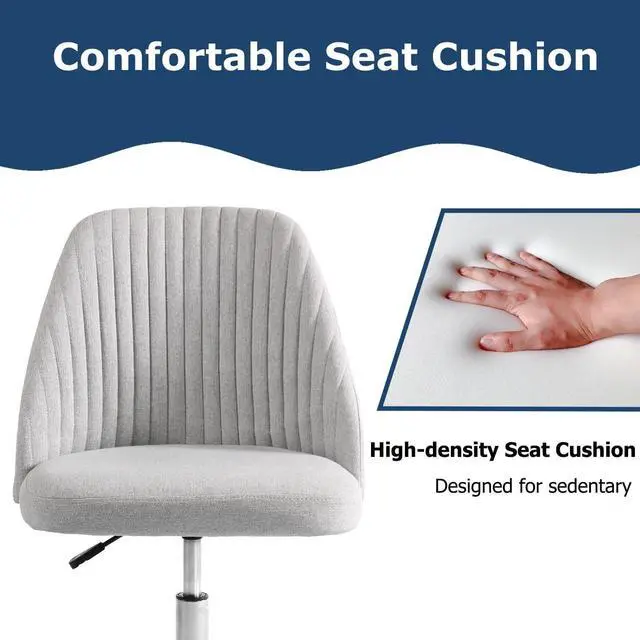 Alt view image 5 of 7 - Office Chair Cute Desk Chair, Modern Fabric Home Office Desk Chairs with Wheels, Mid-Back Armless Vanity Swivel Task Chair for Small Space, Living Room, Make-up, Studying, Welcome to consult