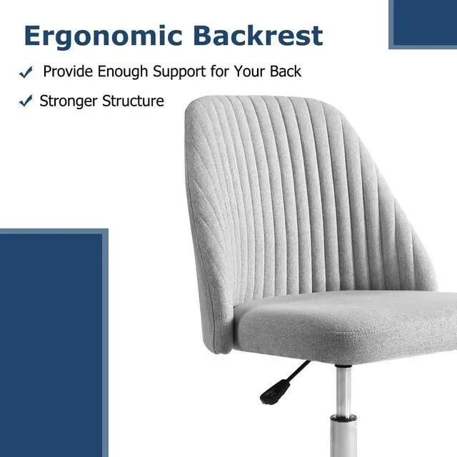 Alt view image 6 of 7 - Office Chair Cute Desk Chair, Modern Fabric Home Office Desk Chairs with Wheels, Mid-Back Armless Vanity Swivel Task Chair for Small Space, Living Room, Make-up, Studying, Welcome to consult