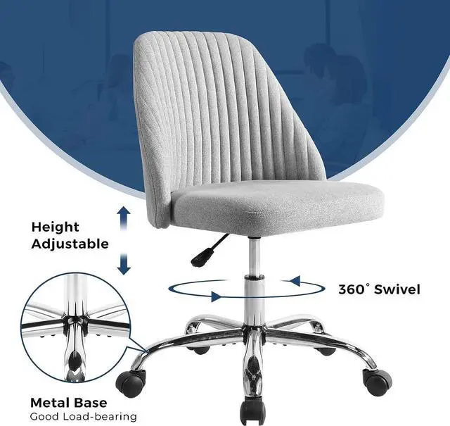 Alt view image 7 of 7 - Office Chair Cute Desk Chair, Modern Fabric Home Office Desk Chairs with Wheels, Mid-Back Armless Vanity Swivel Task Chair for Small Space, Living Room, Make-up, Studying, Welcome to consult