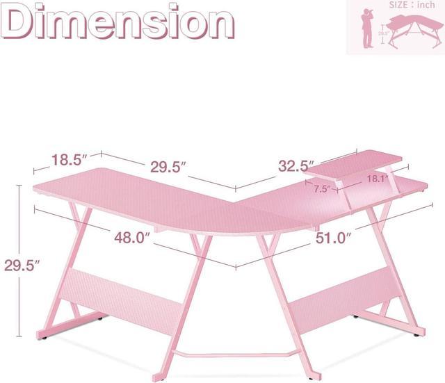 MOTPK Pink Gaming Desk with LED Lights, Carbon Fiber L Shaped