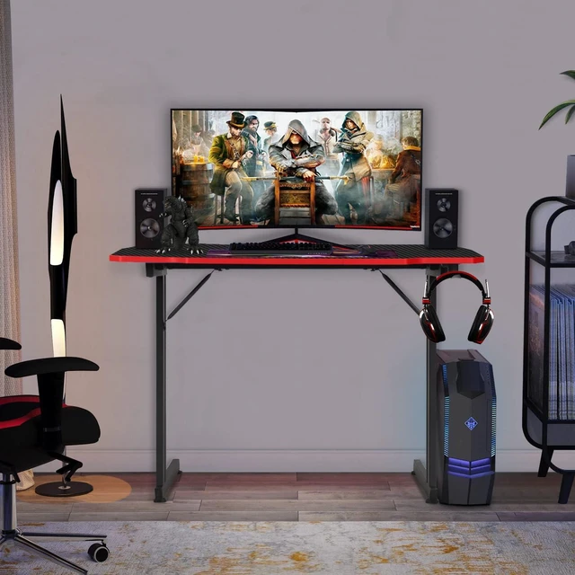 Alt view image 2 of 7 - BestOffice | 39" Gaming Table | Red | Z-Shaped Computer Desk