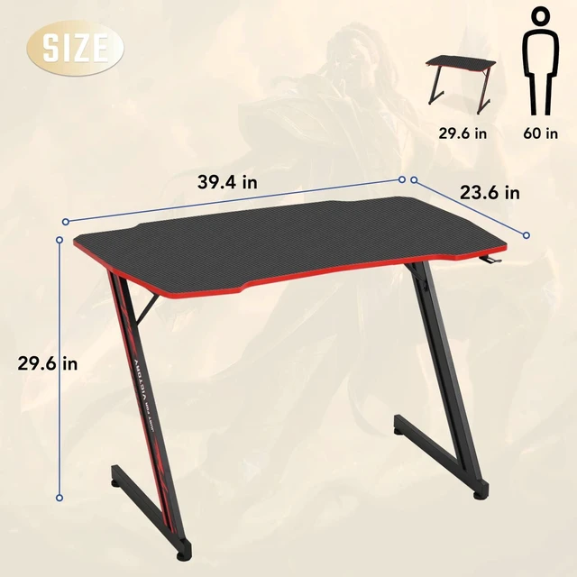 Alt view image 3 of 7 - BestOffice | 39" Gaming Table | Red | Z-Shaped Computer Desk