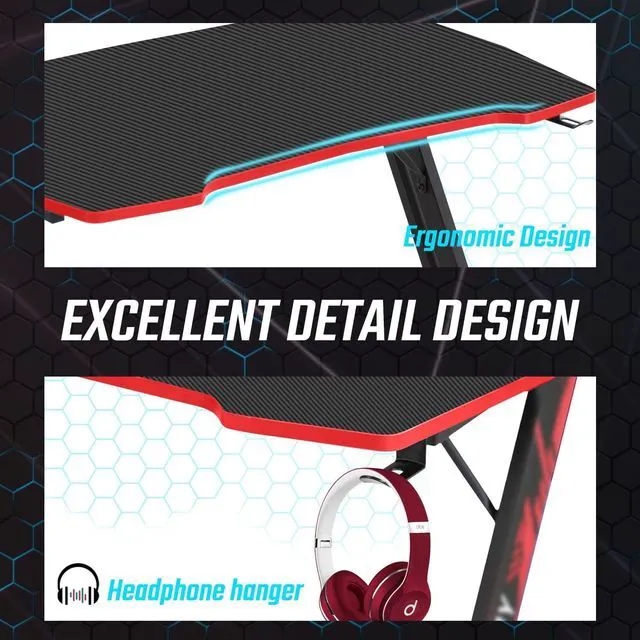 Alt view image 7 of 7 - BestOffice | 39" Gaming Table | Red | Z-Shaped Computer Desk