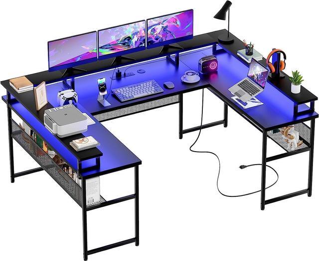 Unikito U Shaped Desk with Monitor Stand and LED Lights