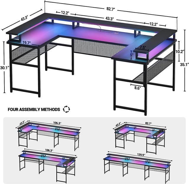 Unikito U Shaped Desk with Monitor Stand and LED Lights