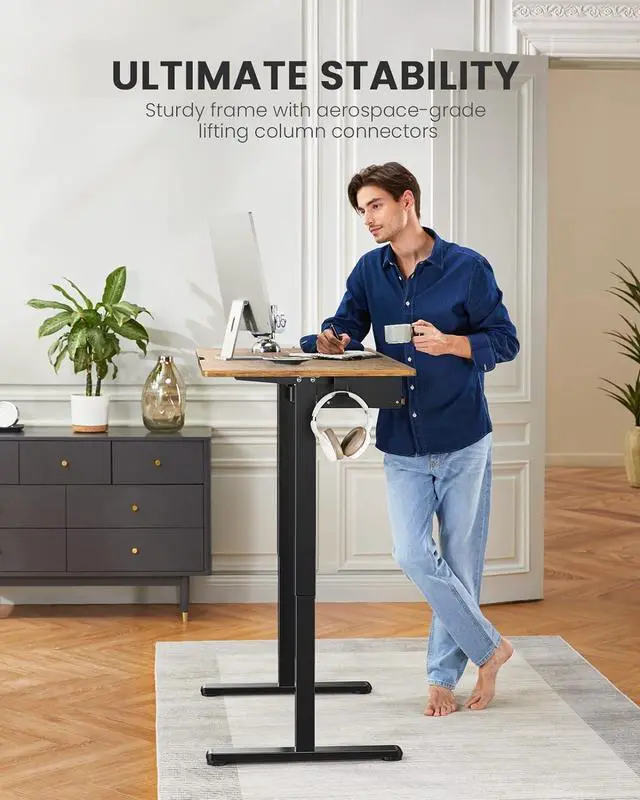 Alt view image 4 of 7 - ErGear Electric Standing Desk with Full Size Keyboard Tray, Adjustable Height Sit Stand Up Desk, Home Office Desk Computer Workstation, 48x24 Inches, Vintage Brown