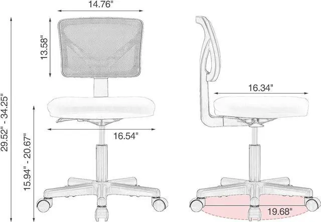 Alt view image 3 of 7 - Home Office Chair Mesh Armless Computer Desk Chair Ergonomic Task Rolling Swivel Chair Adjustable Modern Chair with Lumbar Support, Pink