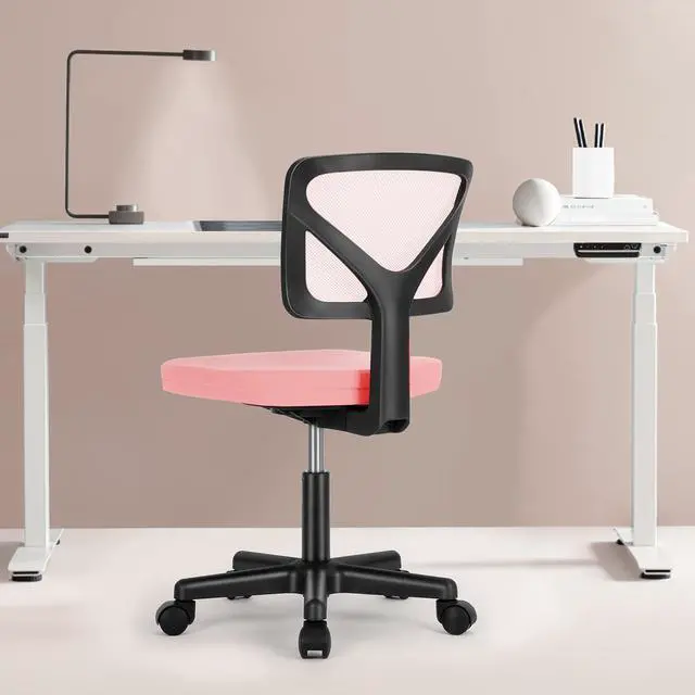 Alt view image 7 of 7 - Home Office Chair Mesh Armless Computer Desk Chair Ergonomic Task Rolling Swivel Chair Adjustable Modern Chair with Lumbar Support, Pink