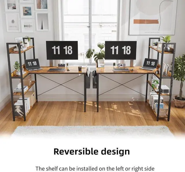 Alt view image 5 of 7 - Treesland 47 Inch Computer Desk with Bookshelf, Corner Desk with Storage, L Shaped Desk, Home Office Desks, Writing Study Desk for Bedroom, Brown
