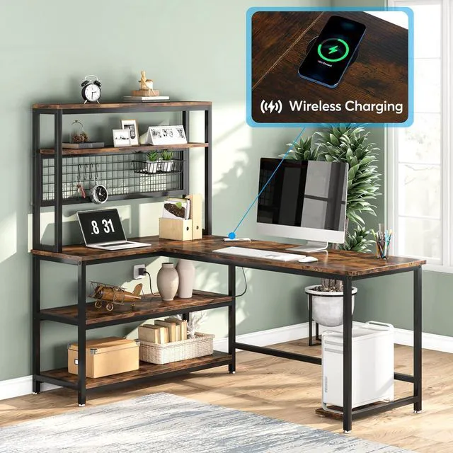Alt view image 5 of 7 - Tribesigns 55" Computer Desk Large Office Desk Study Table (Brown)