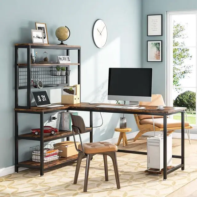 Alt view image 3 of 7 - Tribesigns 55" Computer Desk Large Office Desk Study Table (Brown)