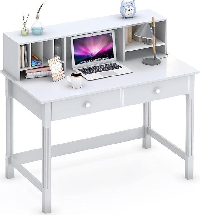 WiberWi Computer Desk with Drawers and Hutch, 43.3 inch White Home
