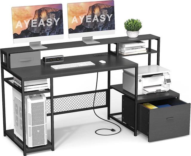 AYEASY Home Office Desk with Monitor Stand Shelf, 66 inch Large