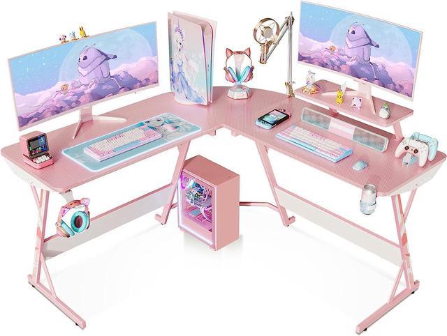 MOTPK Pink Gaming Desk L Shaped, 51 Inch Gamer Desk Gaming Table