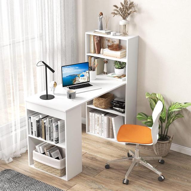 IFANNY White Computer Desk with Drawers, Modern Office Desk with