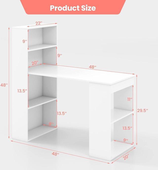 IFANNY 48 Inch Computer Desk with Bookshelf, Reversible Study Writing Desk  with Storage Shelves & CPU Stand, Compact Office Desks & Workstations