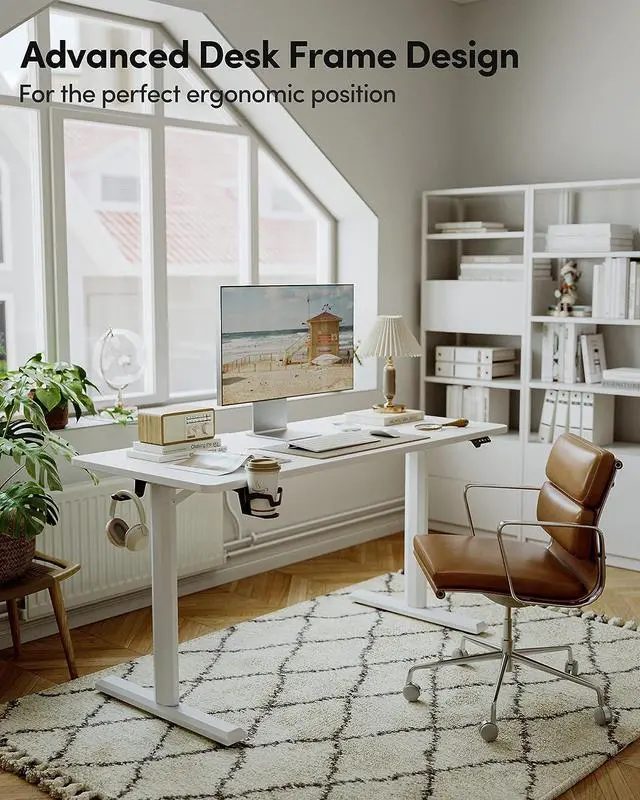 Alt view image 2 of 7 - BANTI 55"x24" Standing Desk, Electric Stand up Height Adjustable Home Office Table, Sit Stand Desk with Splice Board, White Frame & White Top
