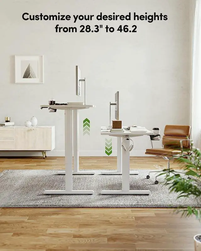 Alt view image 4 of 7 - BANTI 55"x24" Standing Desk, Electric Stand up Height Adjustable Home Office Table, Sit Stand Desk with Splice Board, White Frame & White Top