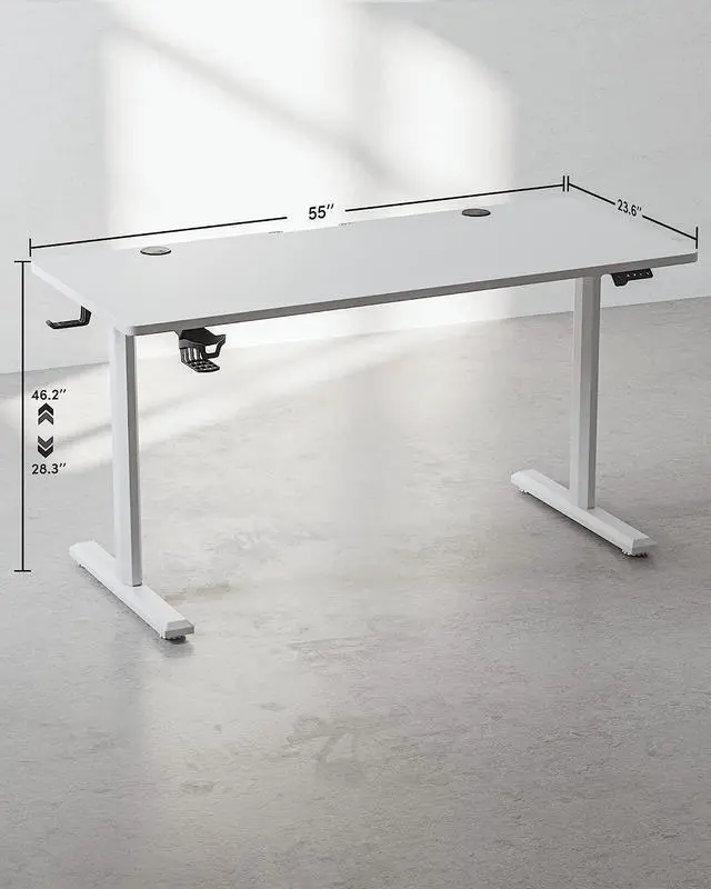 Alt view image 3 of 7 - BANTI 55"x24" Standing Desk, Electric Stand up Height Adjustable Home Office Table, Sit Stand Desk with Splice Board, White Frame & White Top