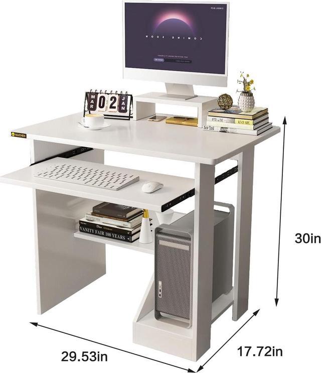  ALISENED Computer Desk for Small Spaces,23.6 Z-Shaped Compact  Study Table with Smooth Keyboard Tray,with Wheels and Bottom Shelves for  Home Office，Computer Cart Mobile Laptop Cart : Home & Kitchen