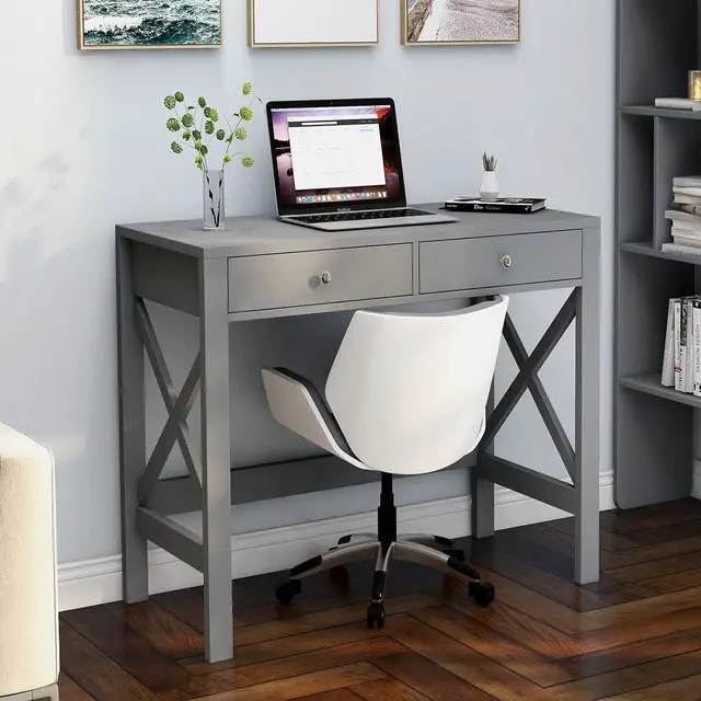 Alt view image 2 of 7 - ChooChoo Home Office Desk Writing Computer Table Modern Design Desk with Drawers (Grey)