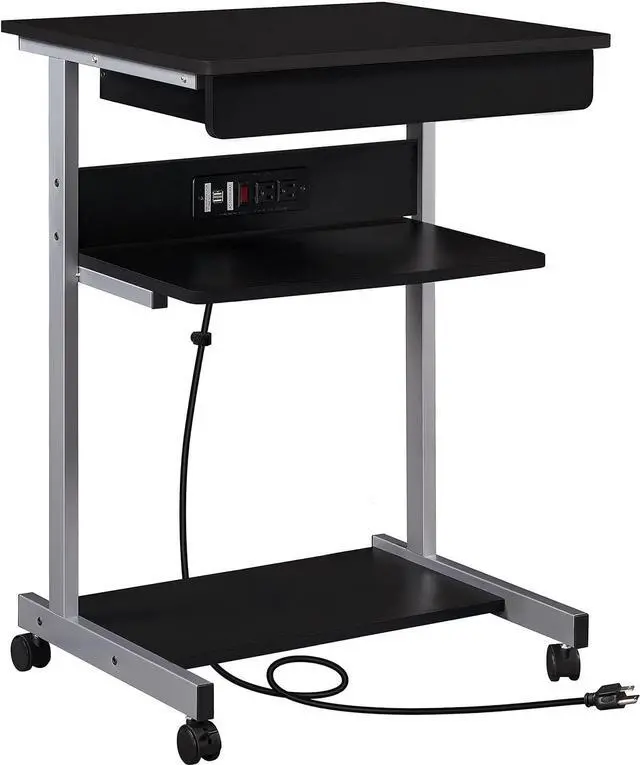 Main image of Yaheetech 22 in Laptop Computer Table Home Office Desk with Power Outlet for Small Space, Mobile Compact Corner Desk with Charging Station and USB Ports on Wheels, Student Writing Desk Table, Black