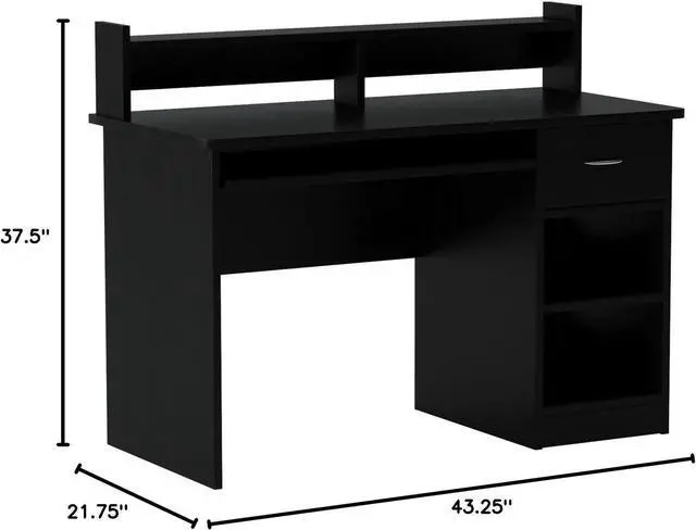 Alt view image 3 of 7 - OneSpace Essential Computer Desk, Hutch with Pull-Out Keyboard, Black