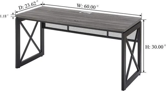 Alt view image 2 of 7 - BON AUGURE Industrial Computer Desk, Rustic Wood Desks for Home Office, Sturdy Metal Writing Work Table (60 Inch, Dark Grey Oak)