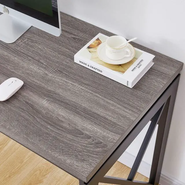 Alt view image 3 of 7 - BON AUGURE Industrial Computer Desk, Rustic Wood Desks for Home Office, Sturdy Metal Writing Work Table (60 Inch, Dark Grey Oak)