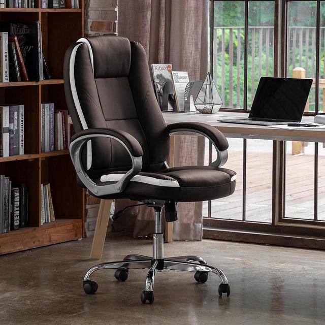 NEO CHAIR Office Chair Computer Desk Chair Gaming - Ergonomic High Back Cushion  Lumbar Support with Wheels Comfortable Brown Leather Racing Seat Adjustable  Swivel Rolling Home Executive 