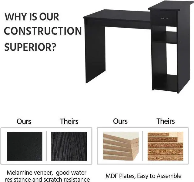Alt view image 5 of 7 - Topeakmart Modern Computer Desk, 47 inch Home Office Computer Desk, Study Writing PC Table Workstation with Drawers and Printer Shelf for Small Spaces, Home Office Furniture