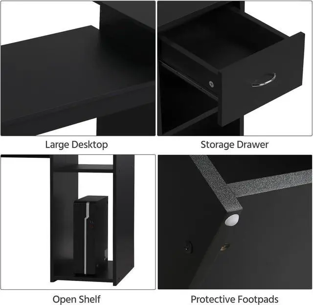 Alt view image 6 of 7 - Topeakmart Modern Computer Desk, 47 inch Home Office Computer Desk, Study Writing PC Table Workstation with Drawers and Printer Shelf for Small Spaces, Home Office Furniture