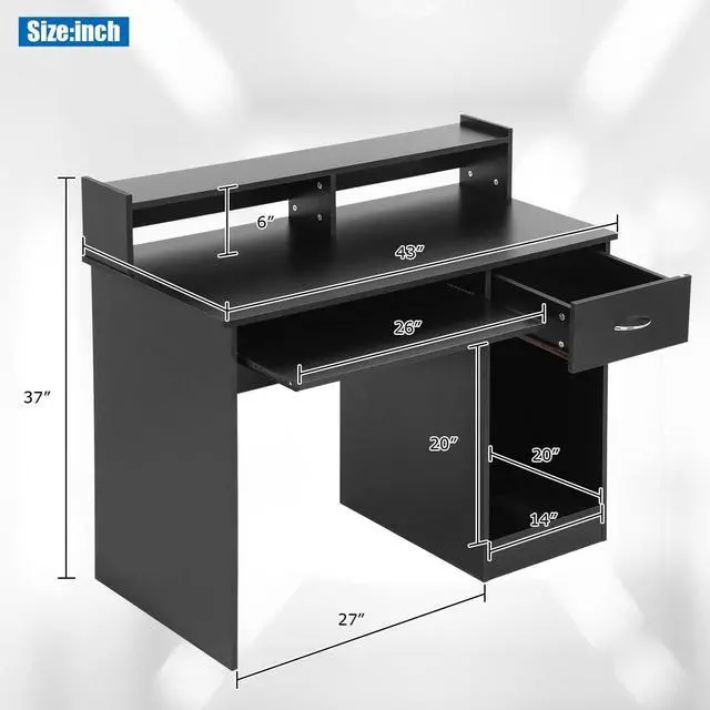 Alt view image 3 of 7 - PayLessHere Office Desk, Computer Desk with Drawers Keyboard Tray 43" Study Writing Desks for Home with Storage Shelves, Desks & Workstations