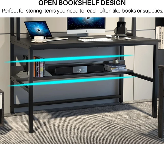 Alt view image 7 of 7 - Aquzee Desk with Hutch, Computer Desk with Shelves, 55 Inch