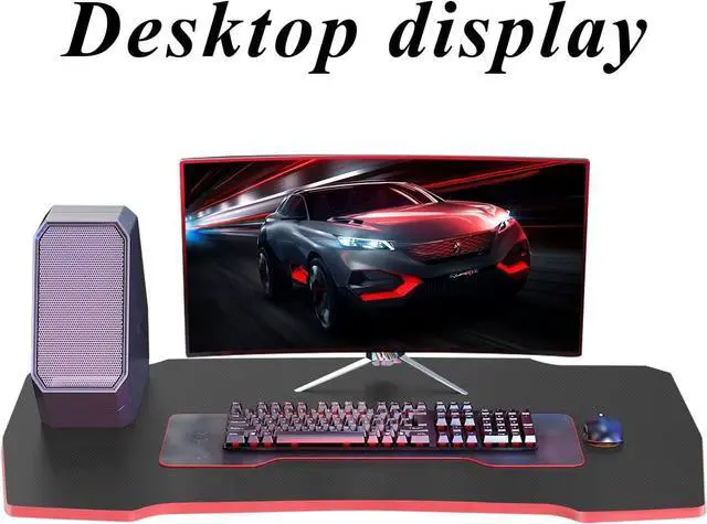 Alt view image 5 of 7 - 39 Inch Gaming Desk Z-Shaped Computer Gaming Workstation with Headset Hook Home Office Desk, Ergonomic Small Gaming Table and Small Desk with Footbed, MDF Desktop and Metal Frame, Red