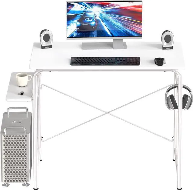 Alt view image 4 of 7 - SHW Small Gaming Home Office Computer Desk with Shelf, White