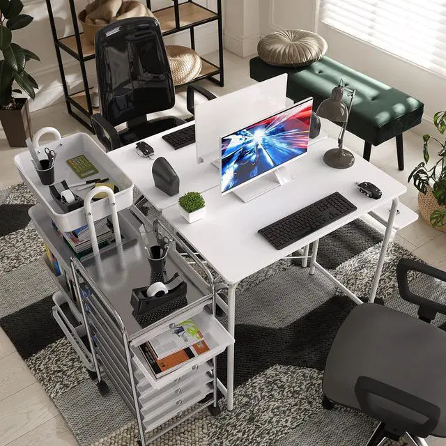 Alt view image 7 of 7 - SHW Small Gaming Home Office Computer Desk with Shelf, White