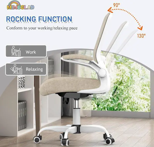 Alt view image 4 of 6 - Home Office Chair, High Back Desk Chair, Ergonomic Mesh Computer Chair with Adjustable Lumbar Support and Thickened Seat Cushion (Modern, Beige)
